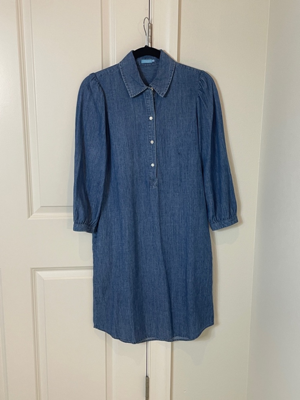 J. McLaughlin Classic Denim Shirt Dress in Medium Blue